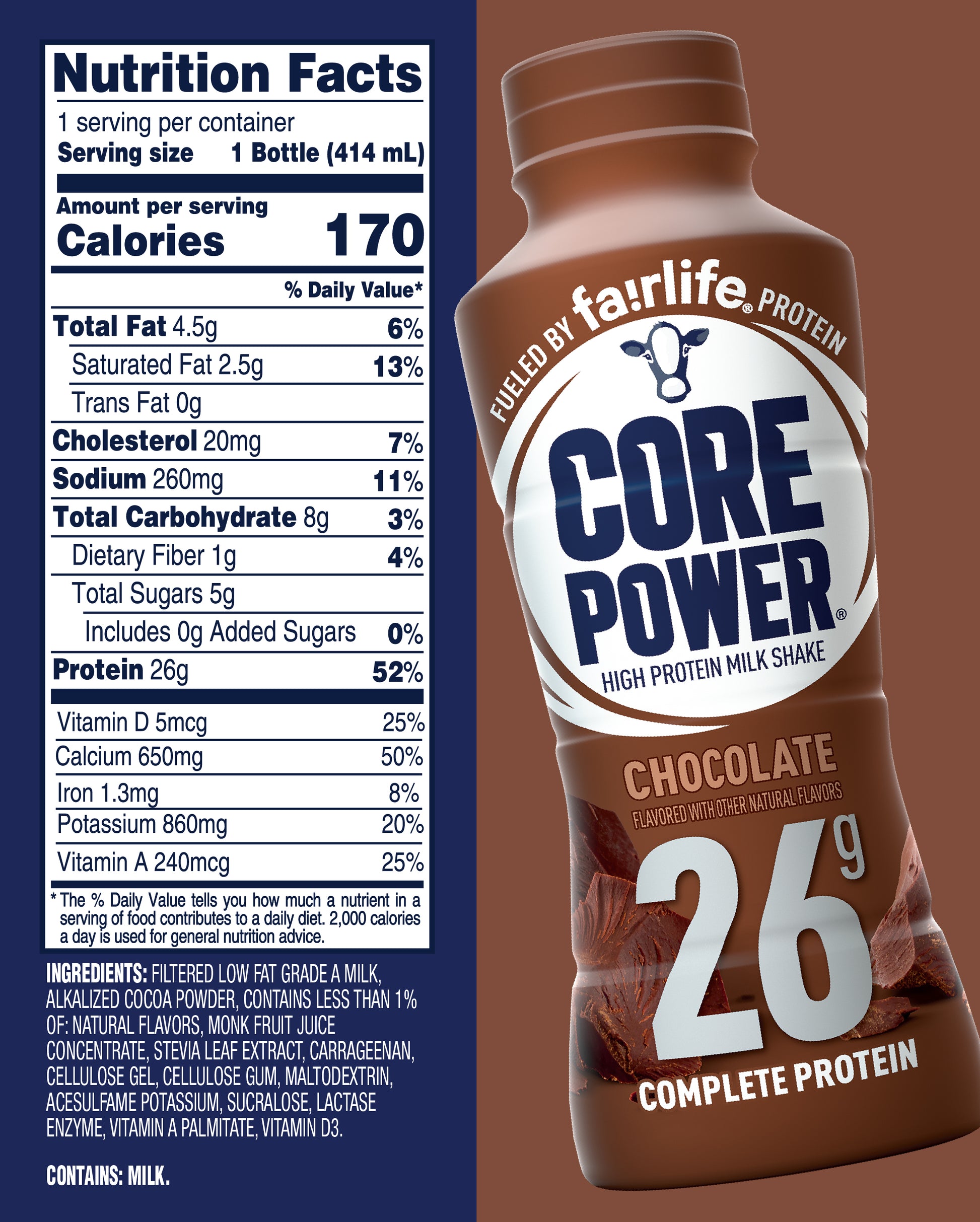 fairlife Core Power 26g high quality protein shake 14 fl oz (pack of 12); Chocolate